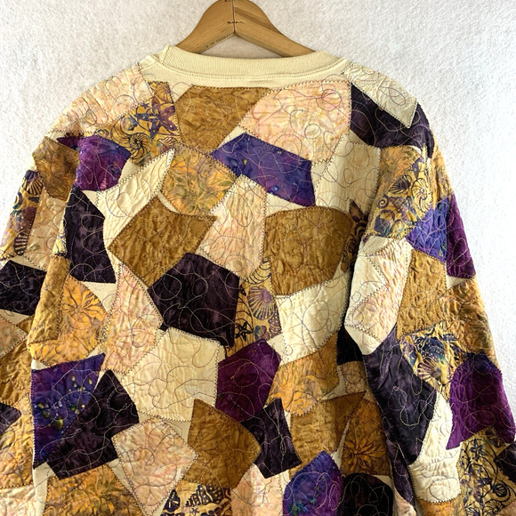 Patchwork Quilted Women Cardigan Jacket Sz L/XL Boho Hippie Cottage Folk Boxy - Picture 6 of 12